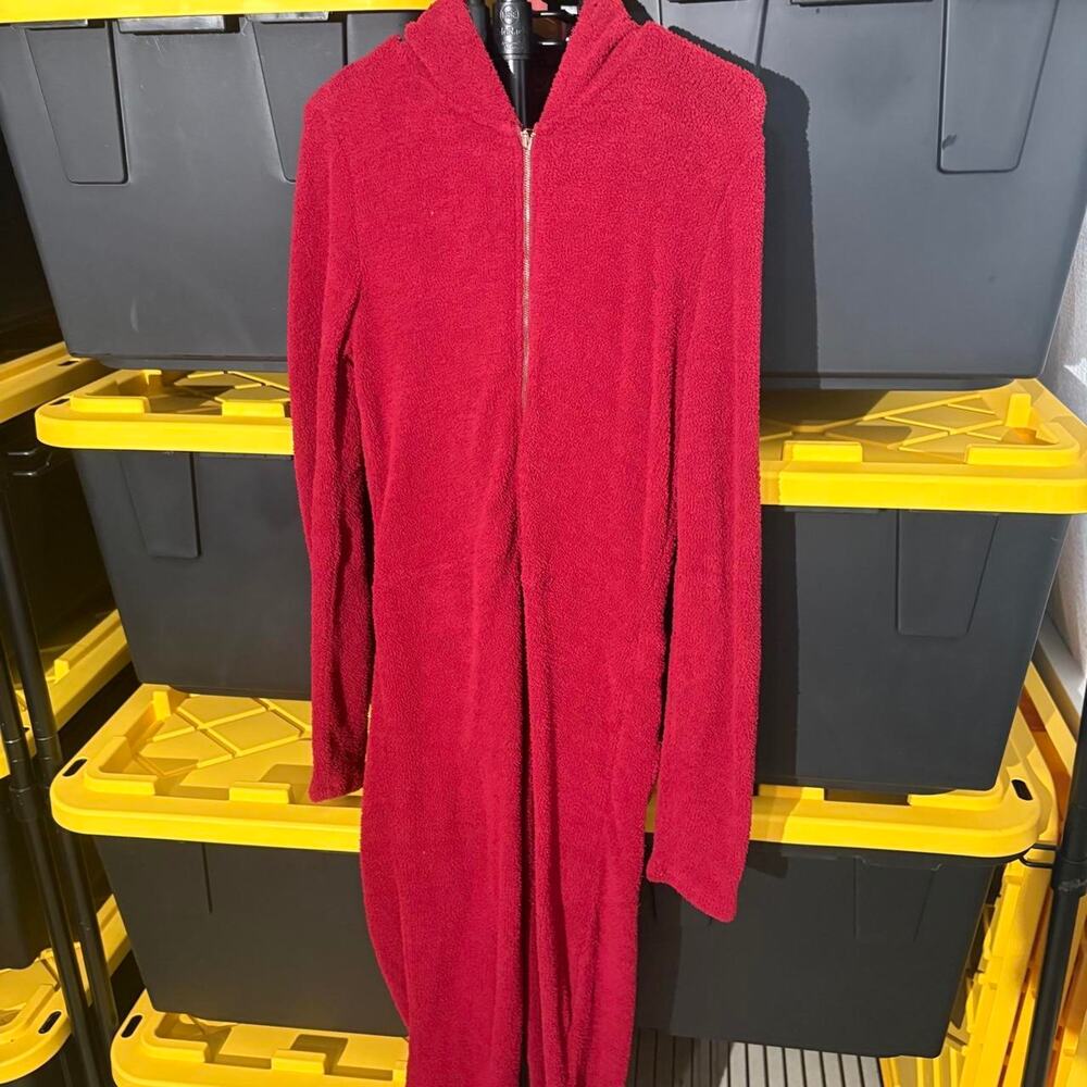 Red fleece onesie with pockets